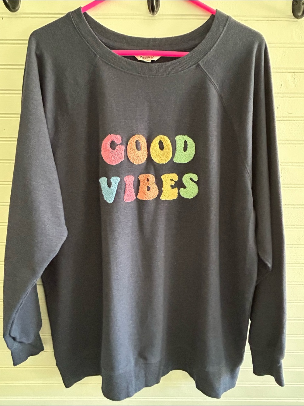 Wildfox Navy Crewneck Good Vibes Oversized Sweatshirt